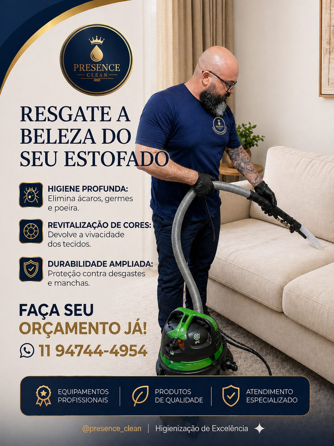 Sofá higienizado pela Presence Clean
